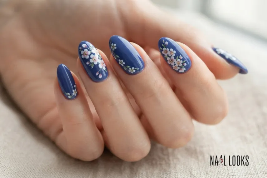 Blueberry and Floral Nails