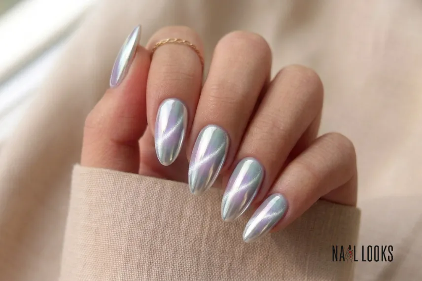 Cat Eye Chrome Spring Nails