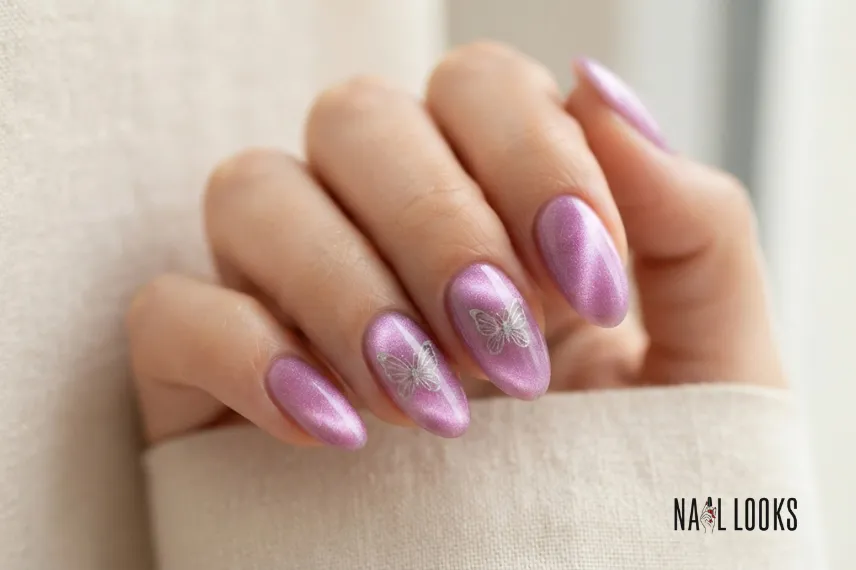 Cat Eye Nails with Butterfly Designs
