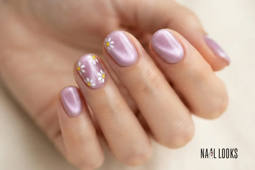 Cat Eye Nails with Daisy Designs