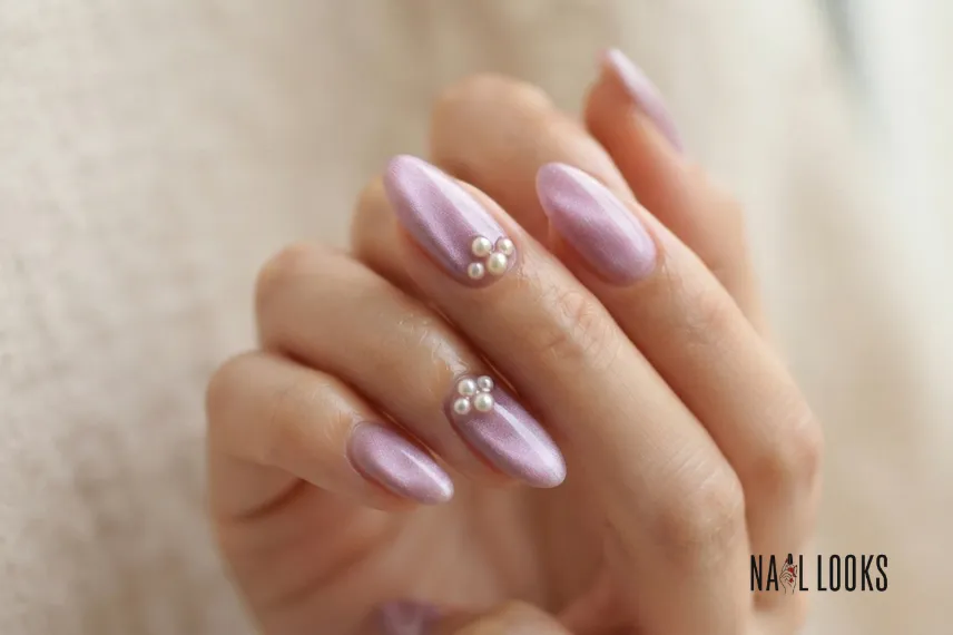 Cat Eye Nails with Pearl Accents