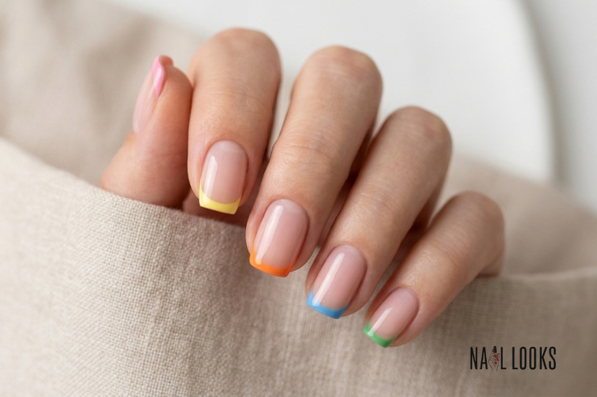 colourful French tip short nails