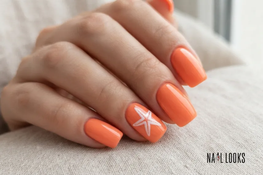 Coral Orange with White Starfish