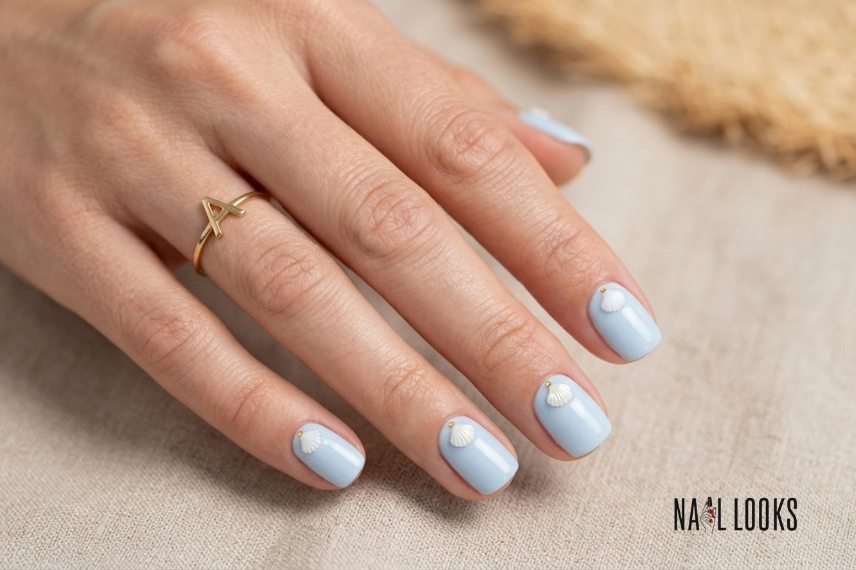 cute pale blue shell nail design