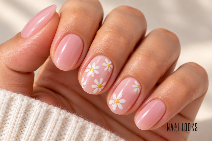 Daisy Accent short nail design