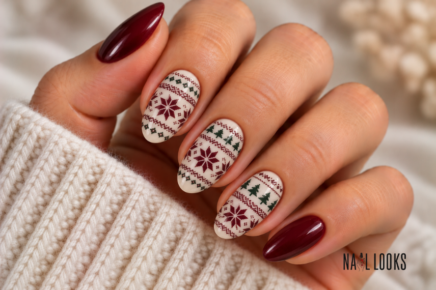 fair isle pattern accent nails