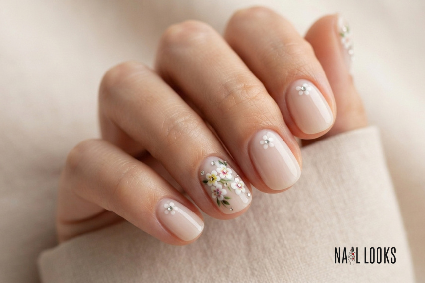 floral summer nails with small flower details