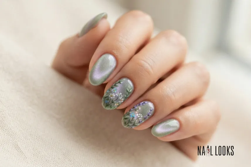 Garden-Inspired Cat Eye Nails