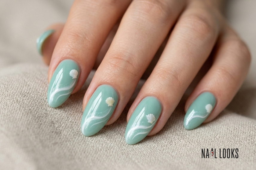 glossy gel beach nail design