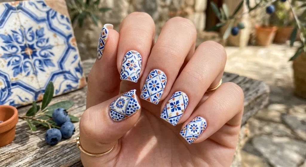 Blueberry Mediterranean Tile Nails