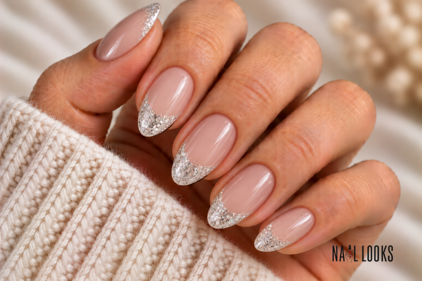 glitter French tip nails
