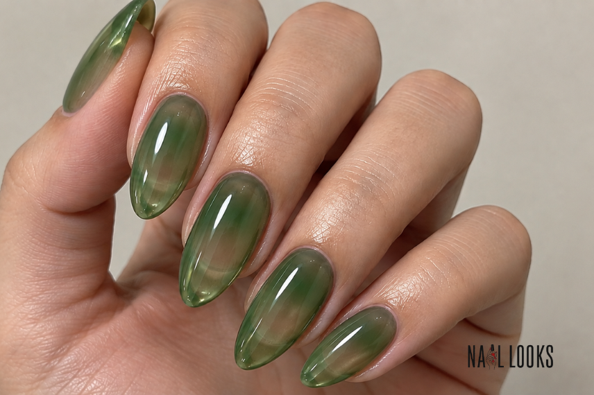sage green jelly nail desig