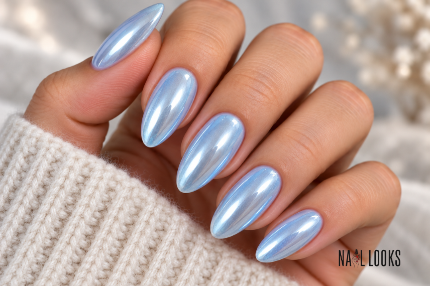 icy blue chrome nail design