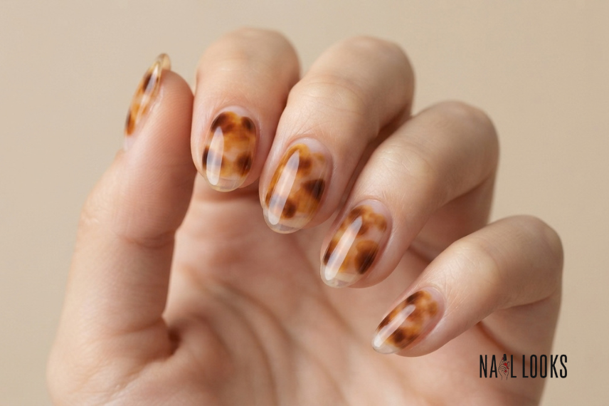 jelly tortoiseshell nails with translucent amber layers