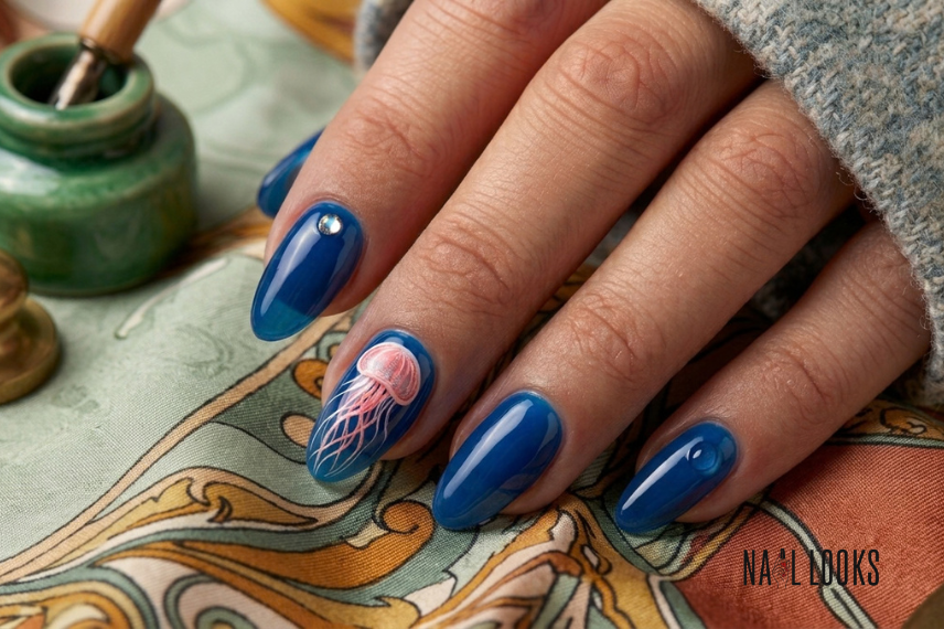 jellyfish accent nail design