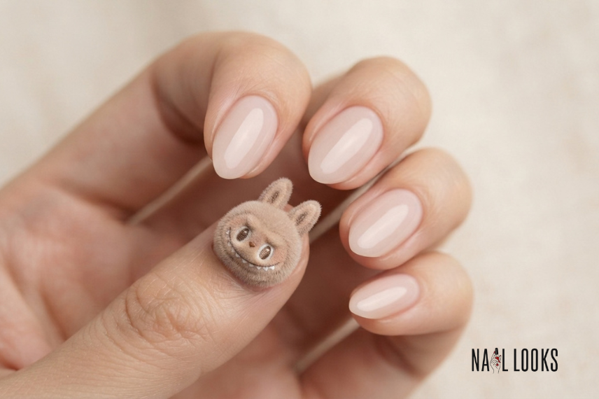 fuzzy textured Labubu nail with a soft plush finish