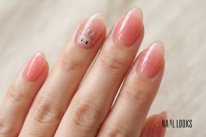 jelly Labubu nails with glitter and translucent colorjelly Labubu nails with glitter and translucent color