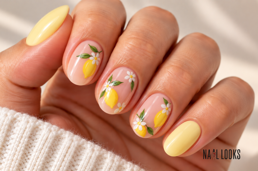 lemon-inspired short summer nails