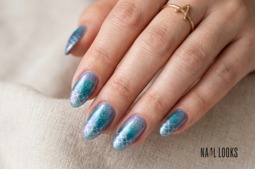 teal-purple shimmer mermaid nails