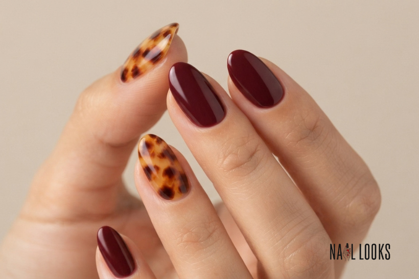 mix and match tortoiseshell nails with solid color accents