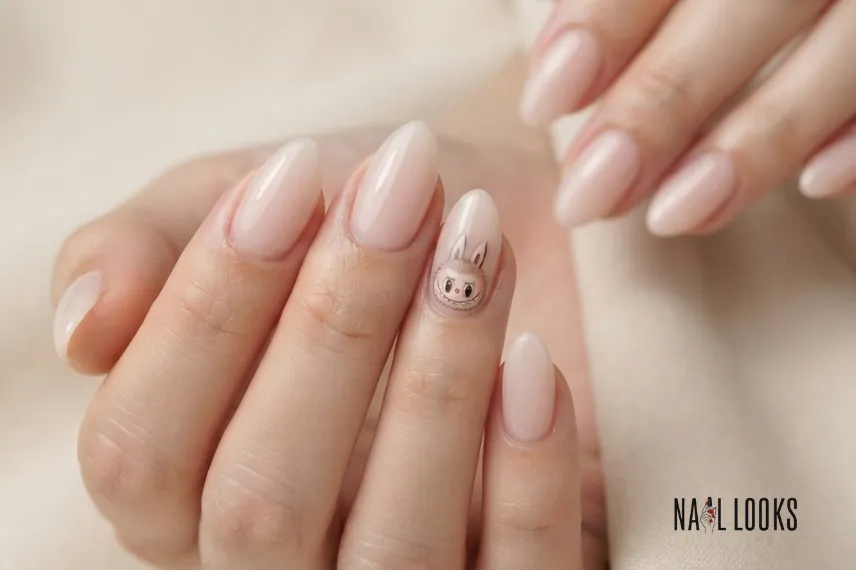 minimal Labubu accent nail with a glossy base