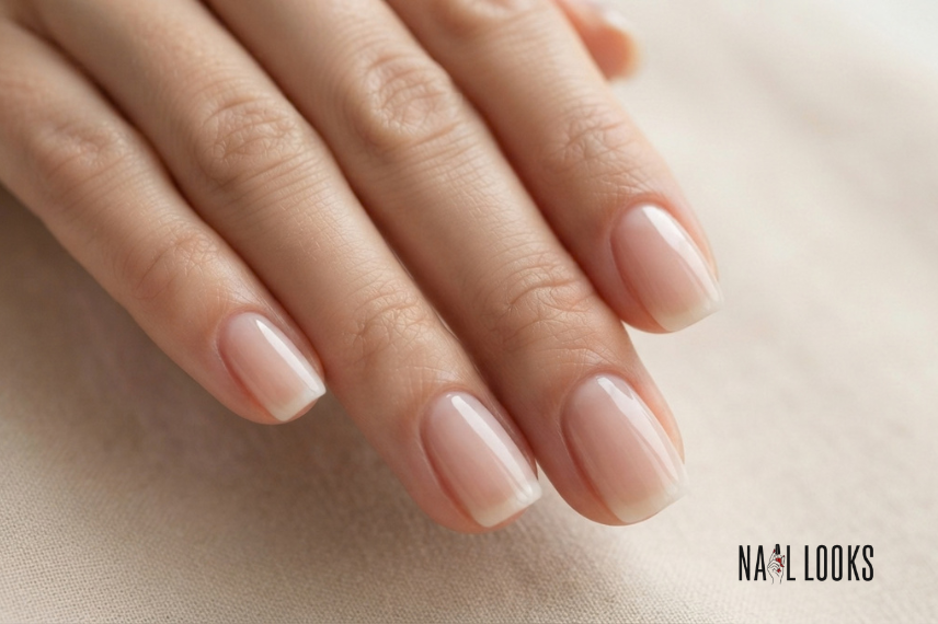 natural bare nails with a glossy finish