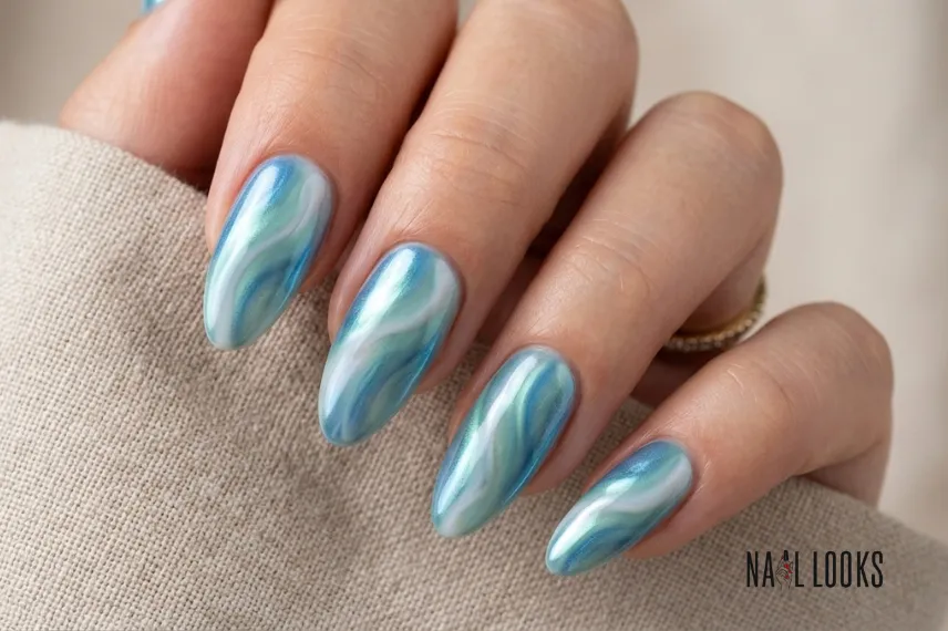 Ocean Chrome Nails