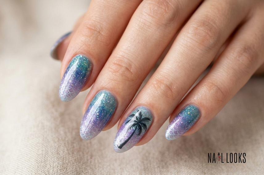 palm tree accent nail design