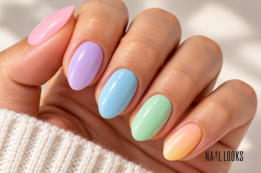 pastel skittle short nails