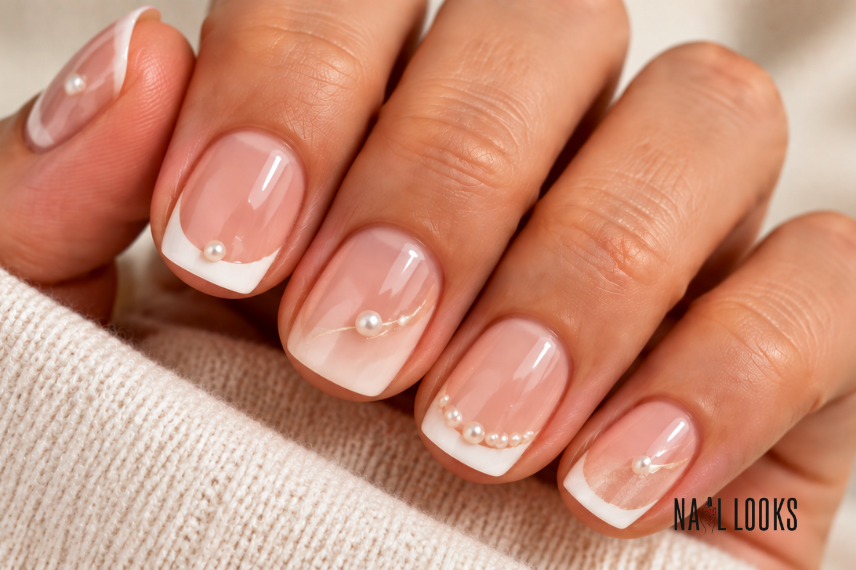pearl accent French nail design
