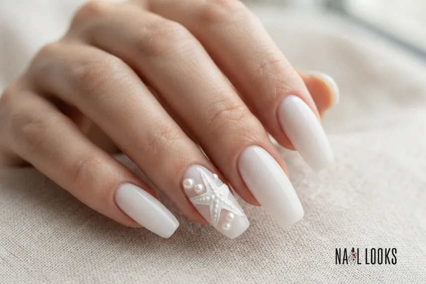 Pearl and Starfish Statement Nail