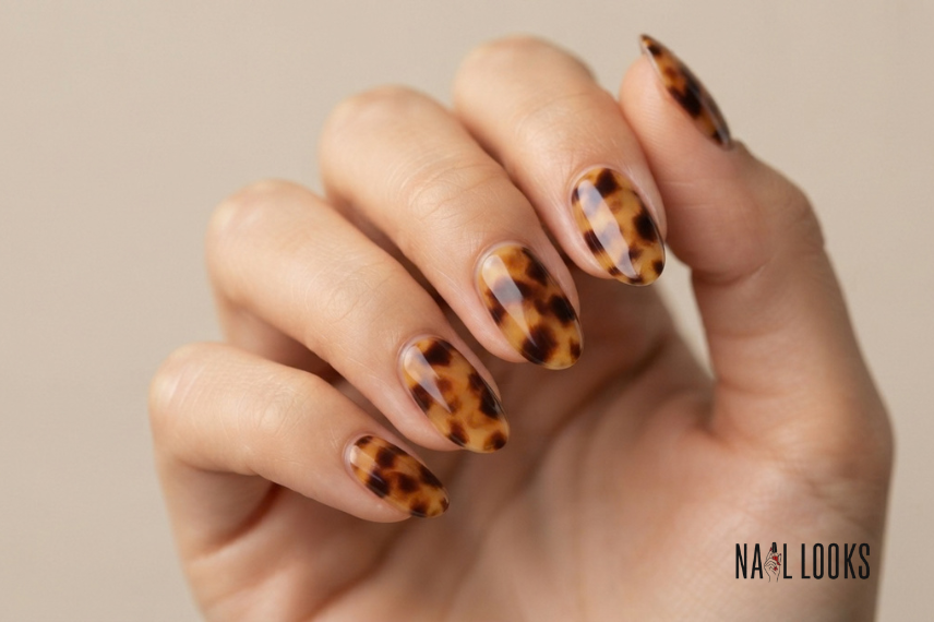 tortoiseshell press-on nails with irregular shell patterns