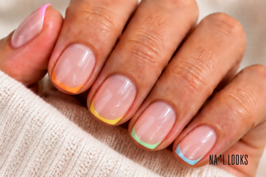 rainbow micro French tip nails