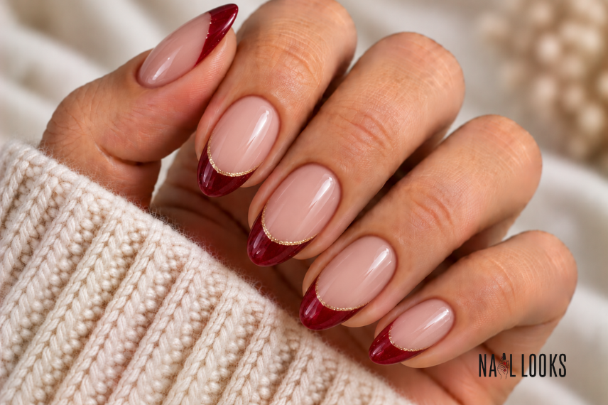 red winter French tip nails