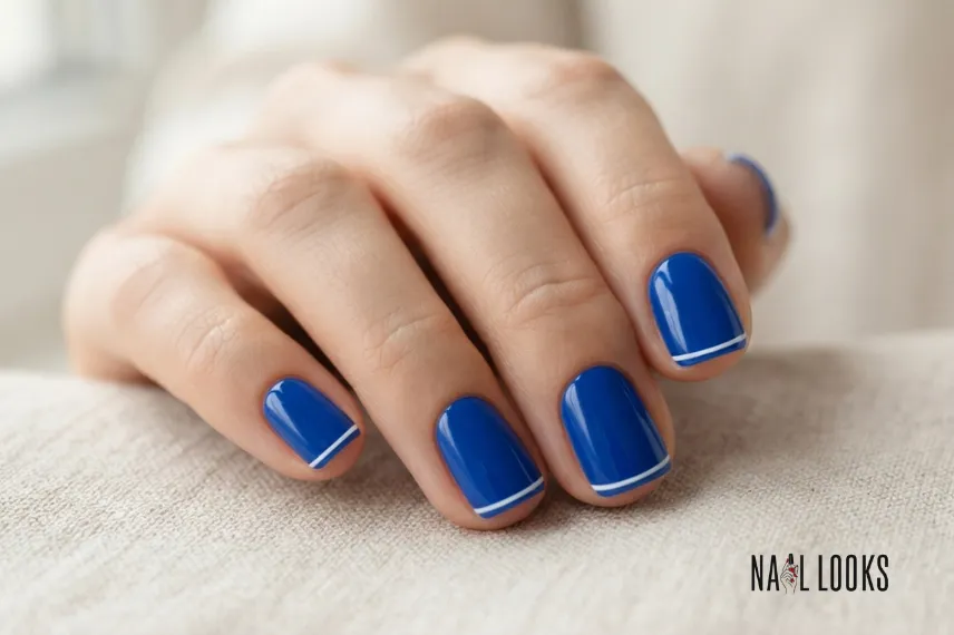 Short Blue and White Nails
