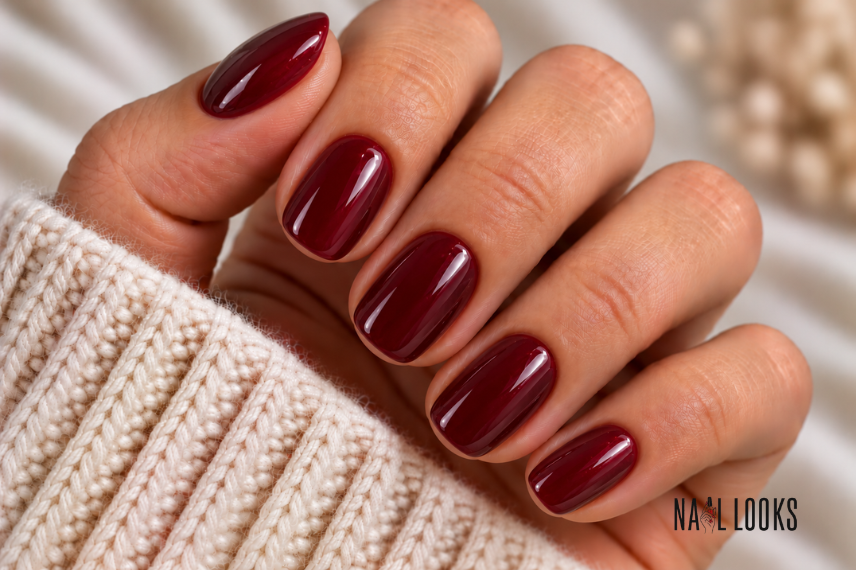short burgundy nail design