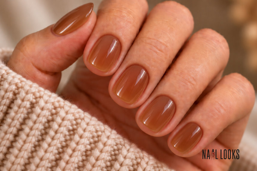 Short Caramel Jelly Nails