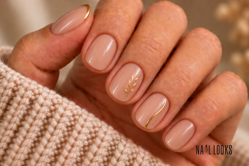 Short Nails With Gold Accents