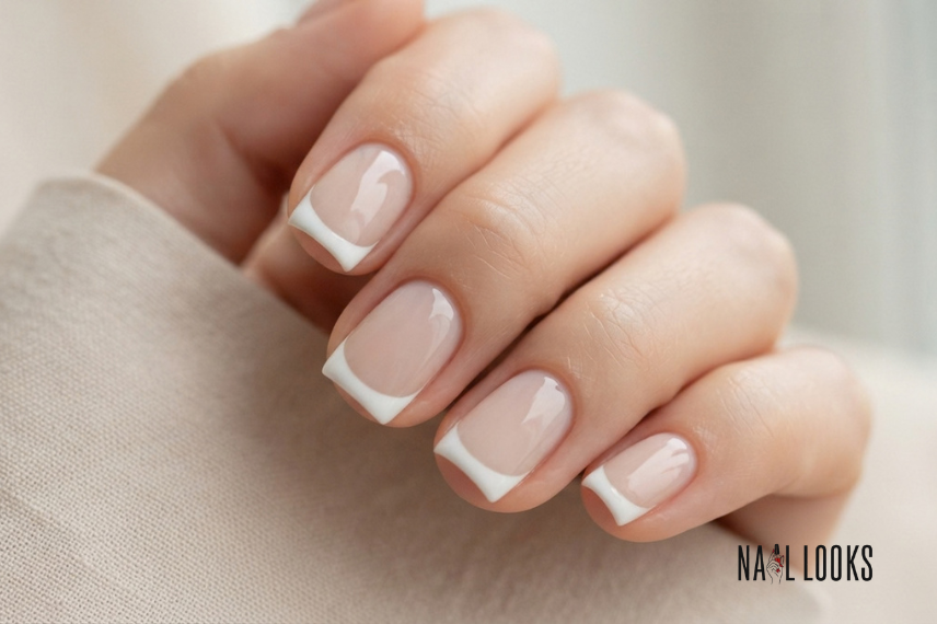 short square French tip nails for summe