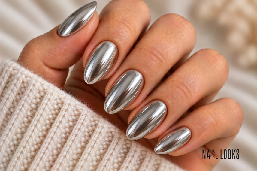 silver chrome nail design