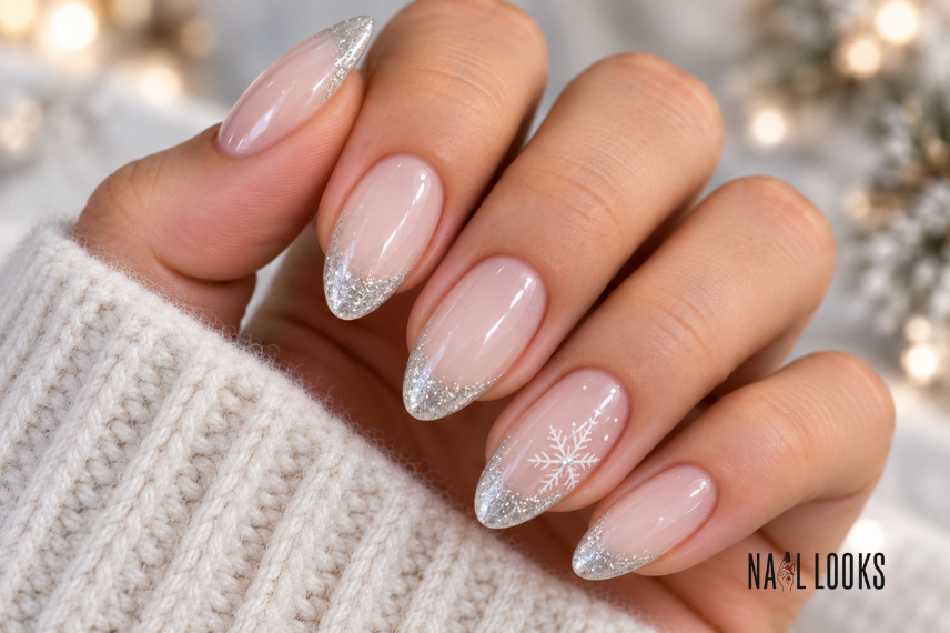 silver snow tip nail design