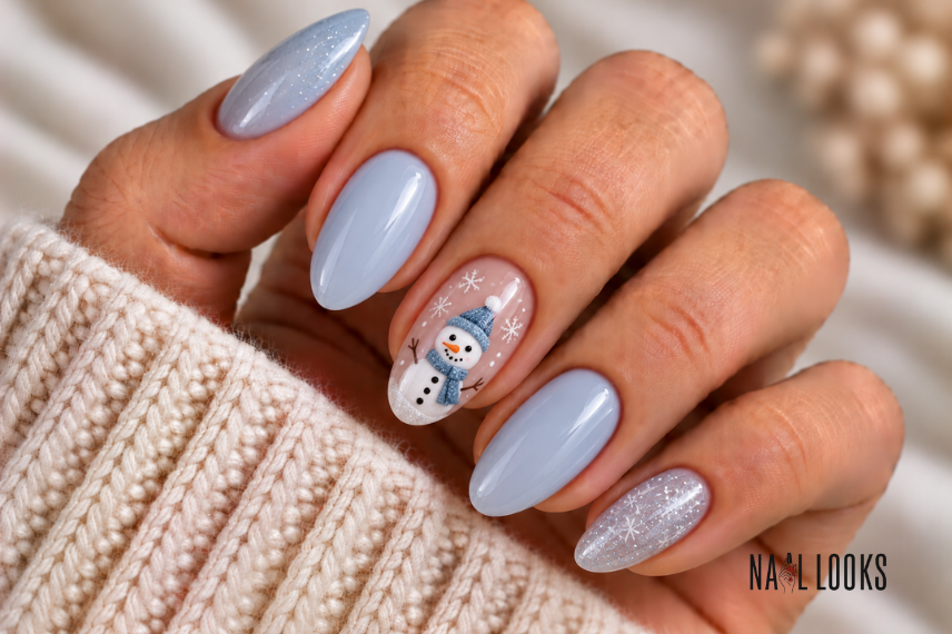 snowman accent nail design