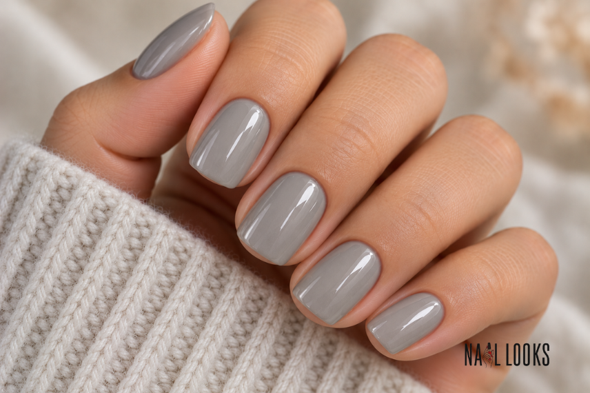 soft, glossy grey nail polish