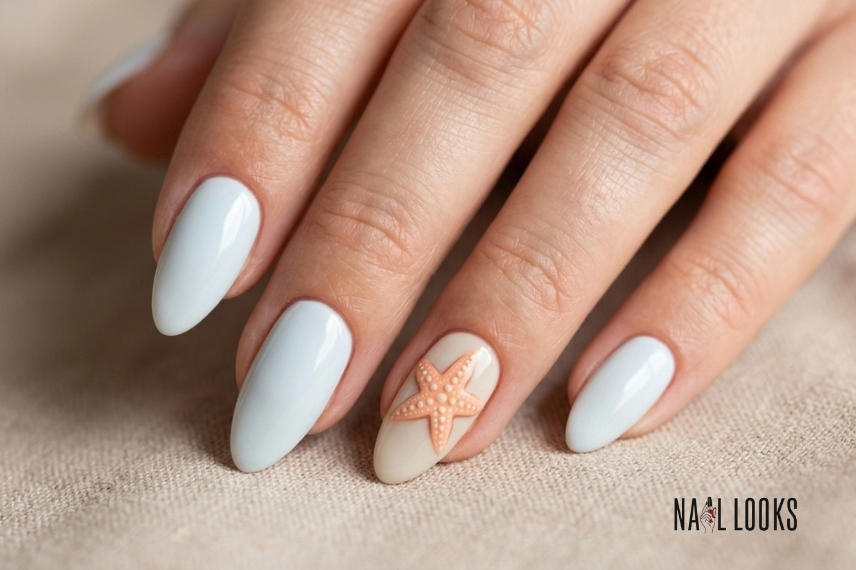 coral starfish nail design