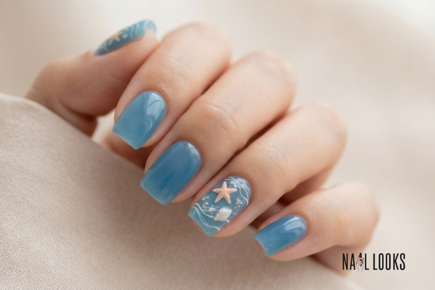 starfish and beach-inspired summer nail art