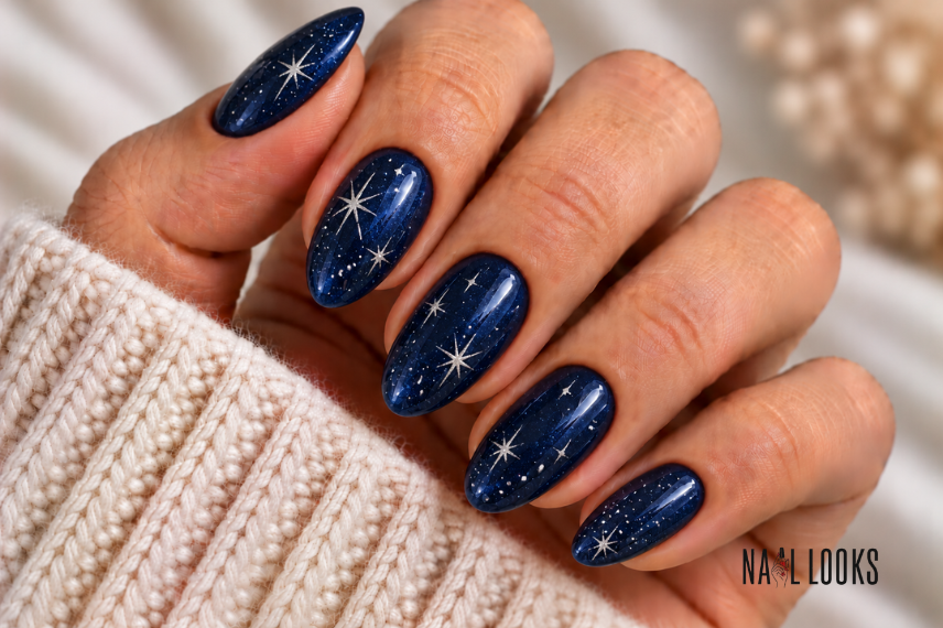 starry winter night nail design