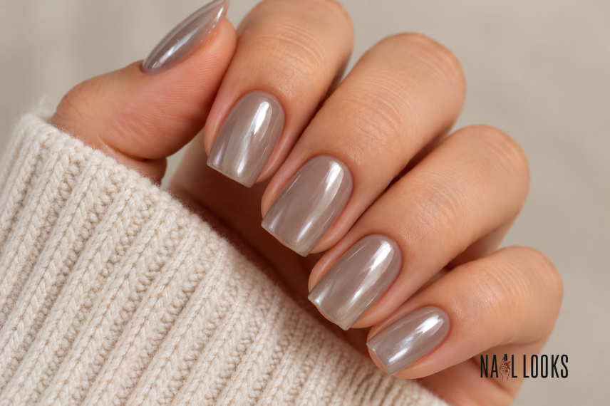 taupe chrome nail design