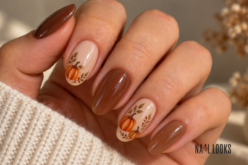 Tiny Pumpkin Accent Nails