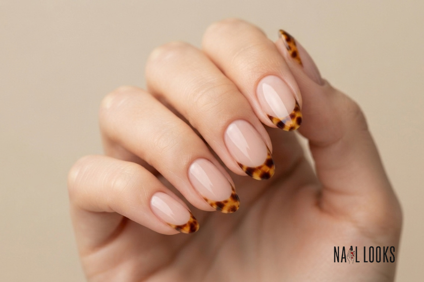 tortoiseshell French tips over a nude base