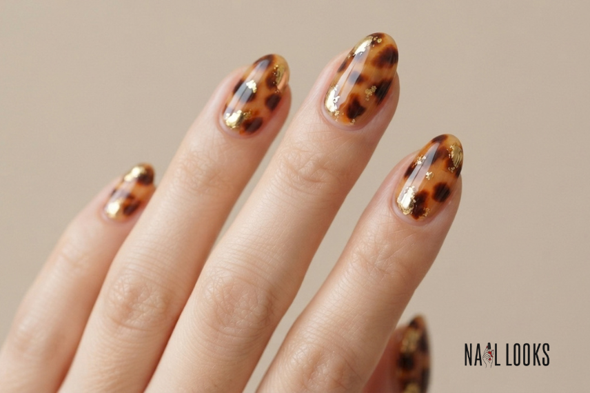 tortoiseshell nails with subtle chrome accents